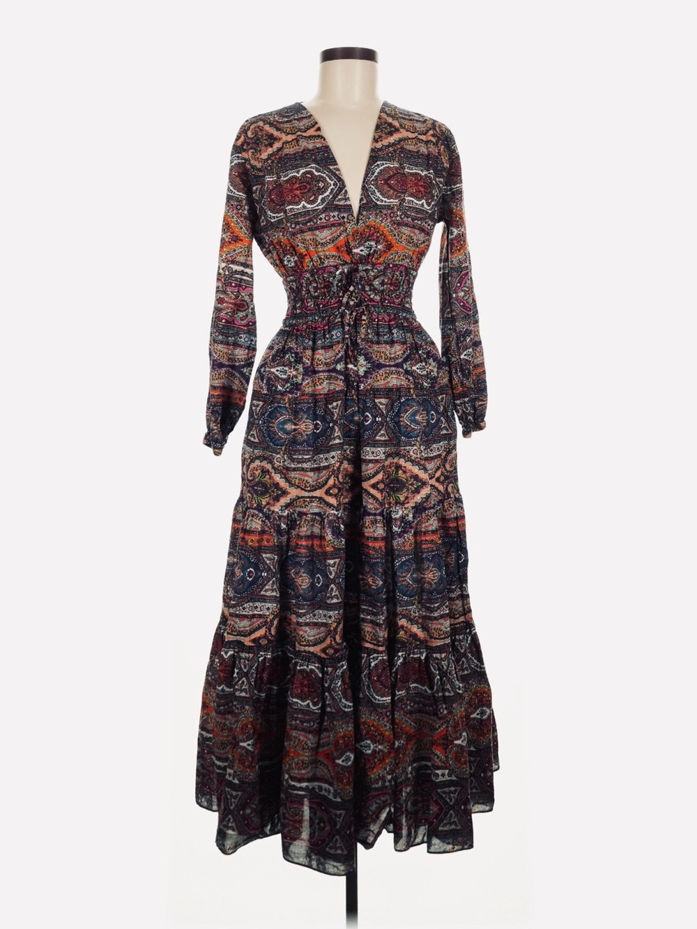 Derek Lam 10 Crosby Paisley Long Sleeve Tiered Maxi Dress